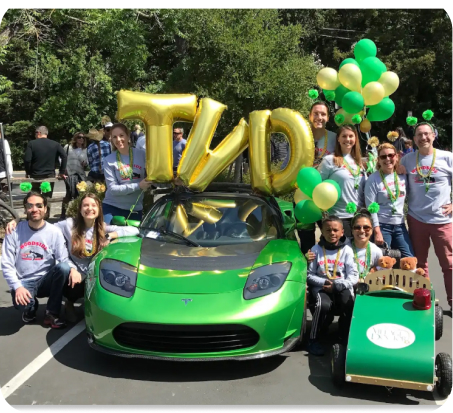 TVD celebration with green car.